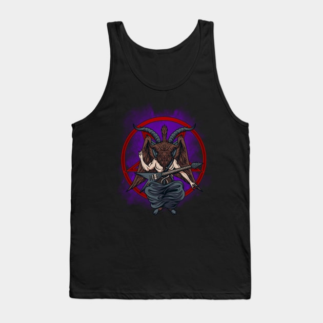 Heavy Metal Sabbatic Goat Flying V Guitar Player | Horns Up Tank Top by JakesRWild